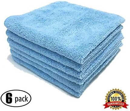 Premium Microfiber Cloth - Pack of 6 Best Cleaning Towels for Fine Automobile finishes, Car Windows & Interiors- Great for Glass- Non Scratching, Streak Free- Use Wet or Dry- (Light Blue)