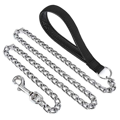 Filhome Hund Kette Leine Heavy Duty Hundeleine Metall für Große Hunde Kettenleine mit Gepolstertem Nylon-Griff Schwarz, Robust Cover