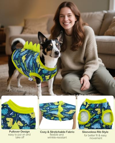 Image of CuteBone Dinosaur Costume Dog Shirt, Stretchy Velvet T-Shirt Clothes for Small Dogs, Soft & Breathable Pet Tee Outfit Cat Apparel for Daily Wear, Cozy Pullover Design Puppy Fashion COSBX06XS