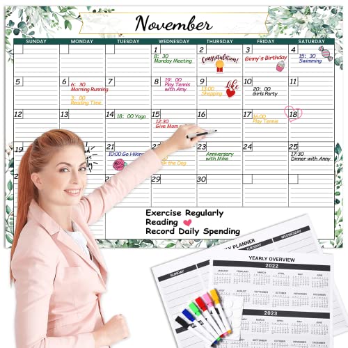 Large Dry Erase Calendar - Undated Monthly Wall Calendar, 40" X 27.8", Dry Erase Calendar For Wall With Stickers & Makers, Erasable & Reusable Calendar Whiteboard For Home, Office, Classroom #TOP18