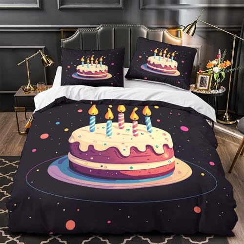 VFQWPYAJN Birthday cake 3D Printing Comforter Cover 3pcs 100