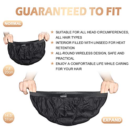 Deep Conditioning Heat Cap - Aocome Microwavable cap Treatment Steaming Cordless Hot Cap for Hair Mask Therapy, heating cap, Flaxseed Interior for Maximum Heat Retention, Universal size(Black)