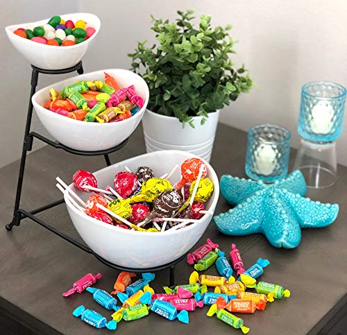 Partito Bella 3 Tier White Oval Bowl Set With Collapsible Thicker Metal Rack - Perfect Display For Chips, Dips, Candy, Fruit And More Collapsible Stand With Nesting Bowls For Easy Storage #TOP7