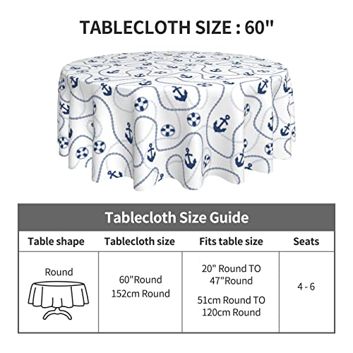 Pzoyubi Nautical Tablecloth Round 60 Inch Summer Tablecloth Blue Anchor Tablecloth Washable Table Cloth For Holiday Outdoor Kitchen Dining Table Decor #TOP2