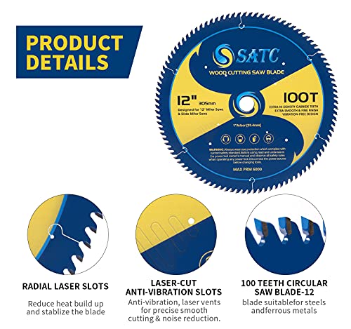S Satc Circular Saw Blade 12 Inch Metal Cutting Blade 100 Tooth Saw Blade With 1-In Arbor Table Saw Blade For Cutting Soft Metals Wood Plastic Steel Ferrous Metals Composites #TOP3
