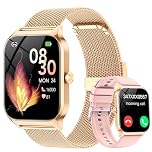 CASCHO Smartwatch Mujer Elegante 1.85" HD con Llamadas Bluetooth y Asistente IA, Reloj Inteligente Mujer con 2 Correas, Sueño, Frecuencia Cardíaca y Oxígeno en Sangre, Android iPhone（Oro Rosa）