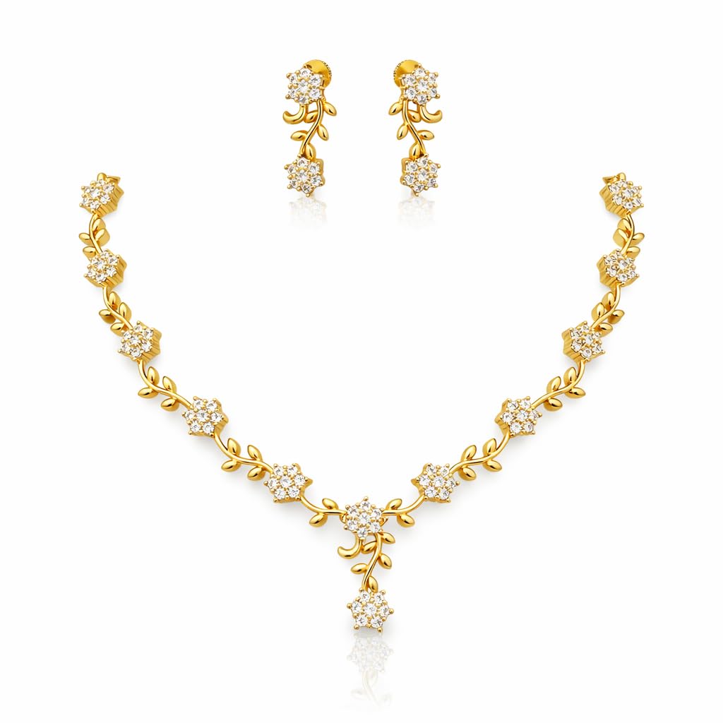 Jewellery Set for Girls and Women | Necklace with Matching Earrings | Micro Gold-Plated | AD CZ Stone Studded | Great for Traditional Outfits and Special Gatherings (White)