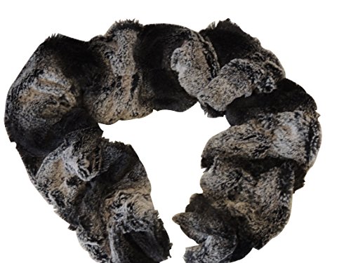 Faux Fur Winter Scarf – Plush Neck Warmer Scarf - Super Soft Faux Fur Twisted Neck Warmer - Adjustable Length Scarf (Black Grey Stripe 1CY)2