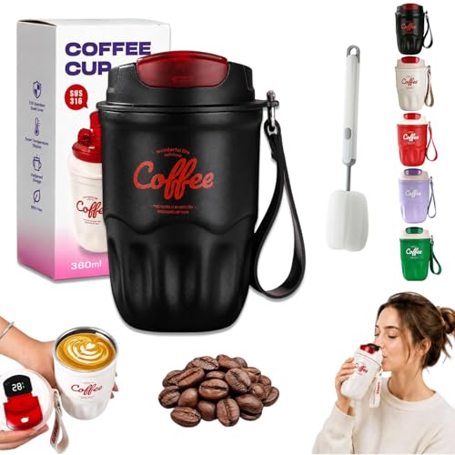 Image of Coffee Vacuum Flask, 12oz Durable Insulated Tumbler Built-in LED Temperature Display, 316 Stainless Steel Travel Coffee Mug for Home, Office, And Outdoor Use (Smart temperature display-Black)