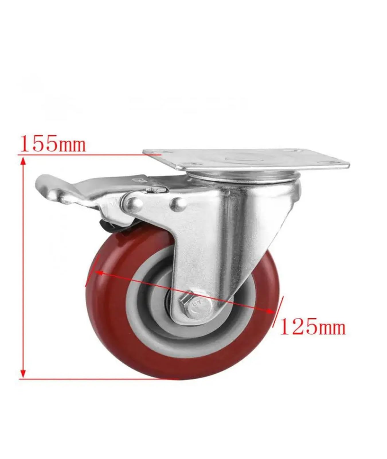 1 x 5-inch swivel caster with brake in maroon double bearing PVC flat bottom movable roller storage cage