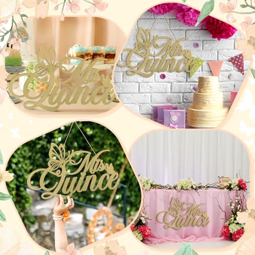 Image of Yuntau Mis Quince Sign Quinceanera Decorations 15th Birthday Quinceanera Party Backdrop Wooden Banner Wall Decor Golden Mis Quince 15th Birthday Gift Wall Bedroom Photo Booth Decor Gift