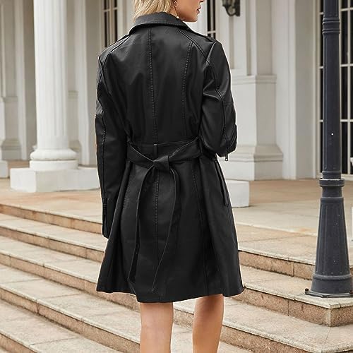 Cappotto Lungo Pelle Giacca In Pelle Donna Trench Midi Lungo