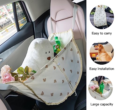 Image of LEGDOR Car storage bag Cartoon bear Car seat back multifunctional storage Rear seat storage hanging bag Car hanging storage bag (Offwhite)