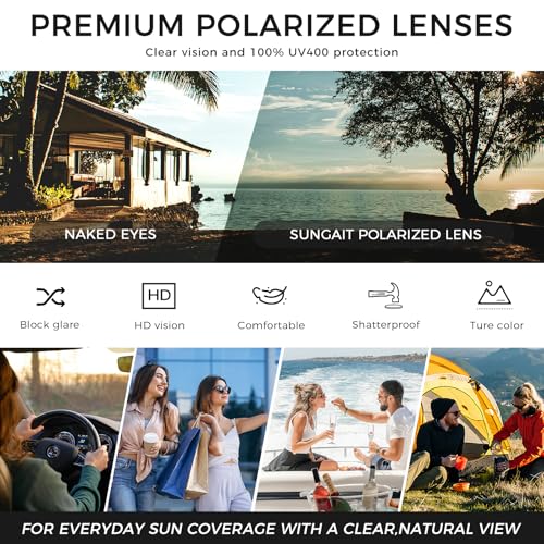 SUNGAIT Retro Square Rectangle Polarized Sunglasses for Womens Mens Metal Frame UV400 Protection4