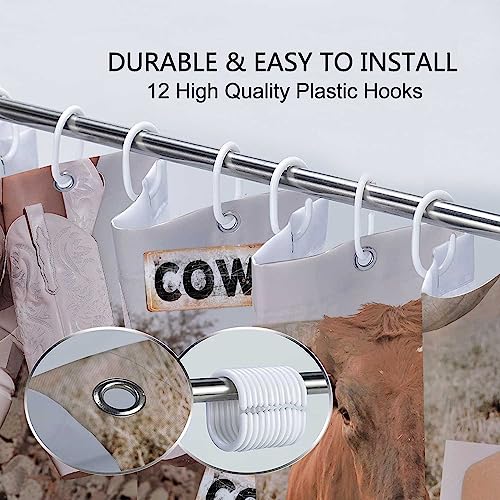 Western Boho Shower Curtain, Funny Rustic Farmhouse Cow Butterfly West Desert Cactus Cowboys Cowgirl Shower Curtain, Western Aztec Shower Curtain Cute Pink Bathroom Accessories With Hooks, 70X70In #TOP3