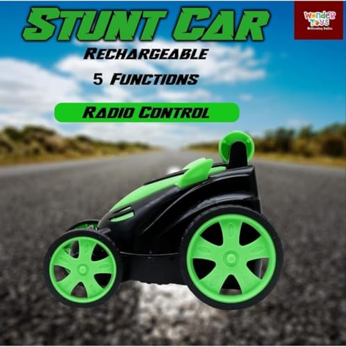 Image of Chettriyanshi Rechargeable RC Stunt Car for Kids | 360 Rotating Remote Control Toy Car with LED Lights & Music | USB Charging | Gift for Boys & Girls (Colour as per Stock Available)