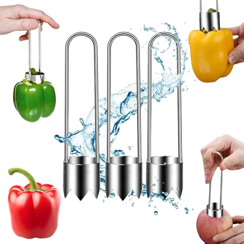 3PCS Stainless Steel Fruit Corer Tools, Pepper corer and Fruit Cor-er Tool for Kitchen, Corer Tool Kitchen with Ergonomic Handle, Easy to Use for Apples, Peppers, and More