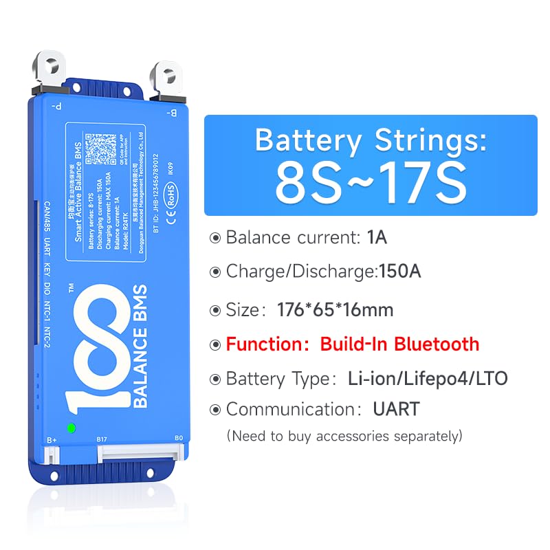 Image of 100BALANCE BMS 150A Active Balance 1A 8S-24S Build in Bluetooth Cell Balancing Smart PCB Battery Protection Board for Li-ion /Lifpo4 /LTO Lithium Battery Pack
