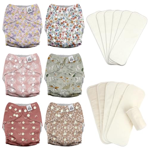 Mama Koala 3.0 Baby Cloth Diapers with 6 Inserts Bundle, with 6pcs 6-Layer Bboo Hemp Cotton Inserts