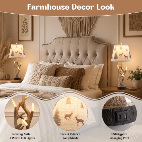 Dungoo 26" Rustic Antler Table Lamp Set of 2 for Bedroom with USB- C Port by Dungoo - Used condition - Image 6