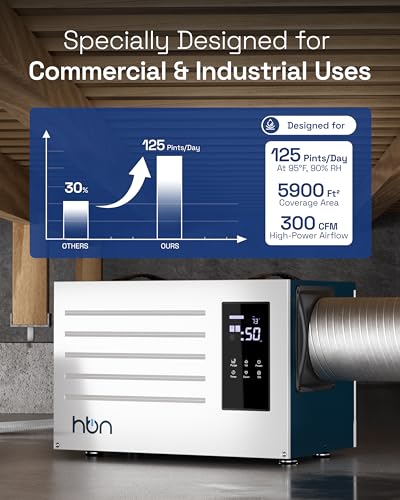 Image of HBN Crawl space Dehumidifier 125 Pints with Pump and Drain Hose, Industrial Dehumidifier for Basement and Commercial up to 5900 Sq. Ft, Large Capacity, Built-in 24-Hour Timer