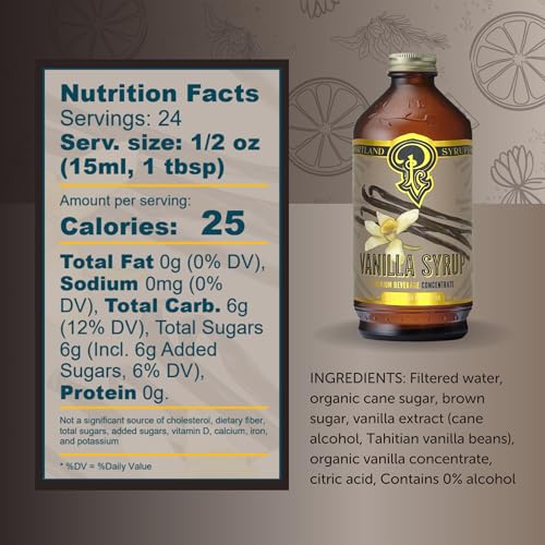 Image of Portland Syrups Vanilla Syrup - Flavoring for Coffee, Lattes, Cold Brew, Macchiatos, Cocktails, & Desserts - Ideal for Drinks & Adding a Vanilla Touch to Any Beverage - 12 oz, 24 servings (Pack of 1)