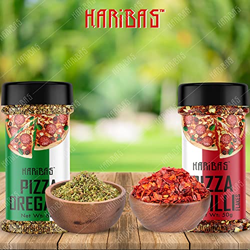 Image of HARIBAS Italian Combo Oregano 40gm and Chilli Flakes 40gm Sprinkler | Flakes /Leaves | Combo Pack of 2 | Italian Herbs Seasoning Masala Powder