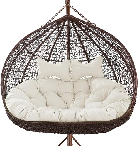 Swing Chair Cushion | Soft Large Swing Chair Seat Cushion for Patio, Hanging Egg Chair Cushion Double Hanging Basket Swing Replacement Cushion with Adjustable Pillow (Color : White)