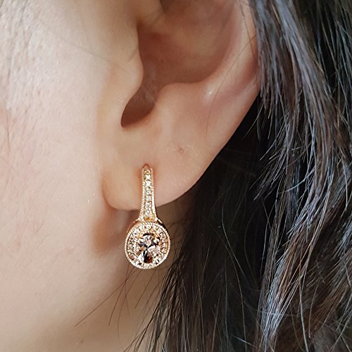 Dazzlingrock Collection 10K 6X4 Mm Each Oval Cut Morganite & Round Cut Diamond Ladies Dangling Earrings, Rose Gold #TOP3