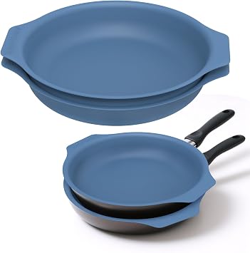 Silicone Pan Protectors for 12-Inch Frying Pans - Non-Slip Stacking Guards, BPA-Free & Dishwasher Safe | Protect Cookware from Scratches Blue, 2 Pack