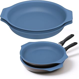Silicone Pan Protectors for 12-Inch Frying Pans - Non-Slip Stacking Guards, BPA-Free & Dishwasher Safe | Protect Cookware from Scratches (Blue, 2 Pack)