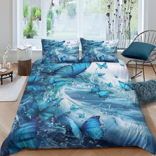 Housse de couette 220x240 papillon microfibre avec fermeture éclair