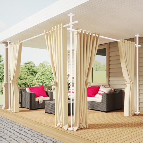 Image of SUNALLY Room Divider Curtain Rod, No Drilling 4-10ft(H) 28-140inch(W) Adjustable Privacy Wall Divider for Room Separation, Heavy Duty Temporary Partition Space Separator Tension Rods, White