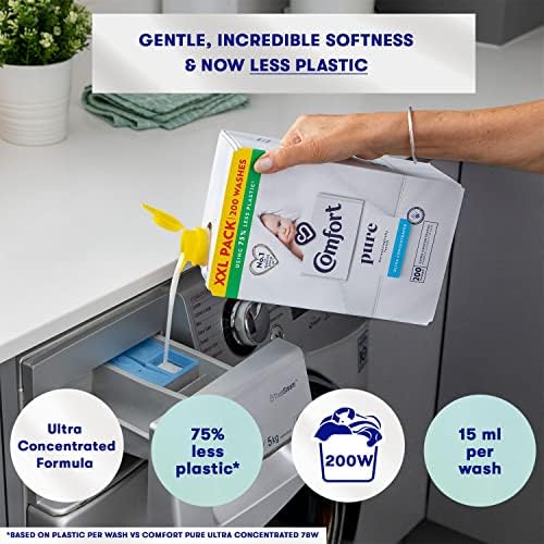 Comfort Pure Fabric Conditioner, Ultra Concentrated, New Packaging with 75% Less Plastic, Fabric Softener For Sensitive Skin, 200 Wash, 3L