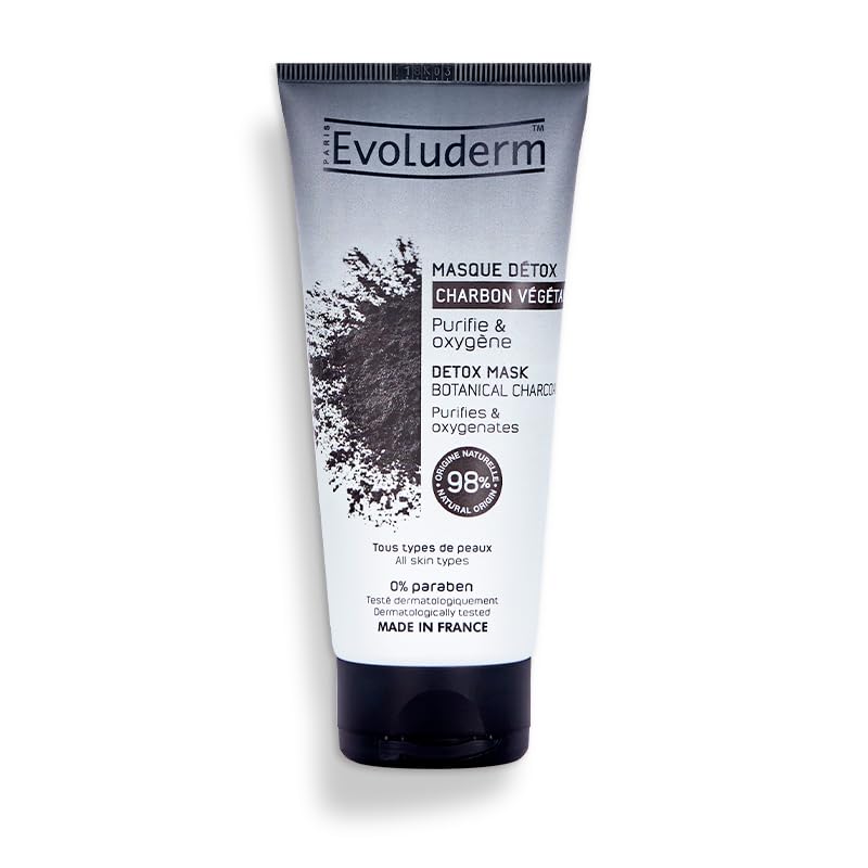 EVOLUDERM – Masque Détox au Charbon Végétal Actif – 100 ml – 98% d'Origine Naturelle – Végan – Fabrication Française