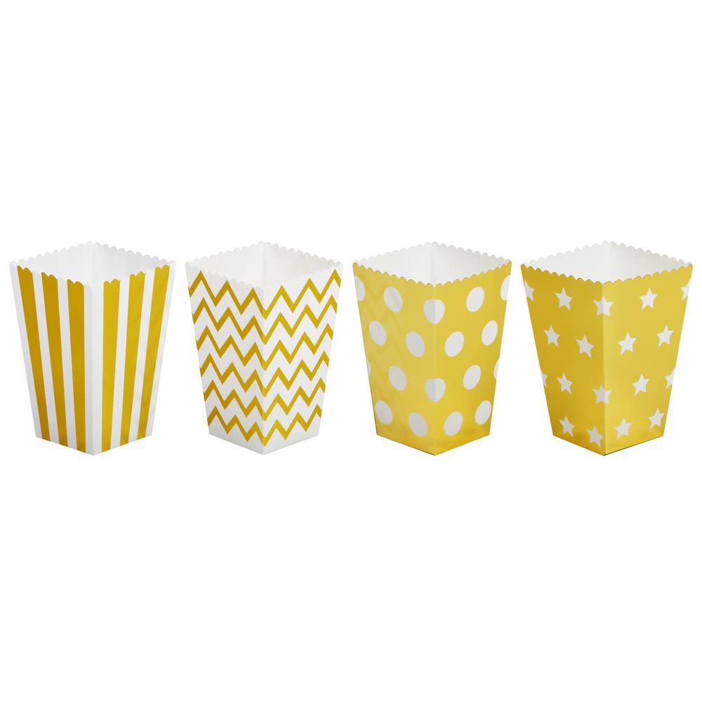 Ewtshop 48 Popcornboxen – 4 Designs, Opvouwbaar, 10x10 Cm Opening, 16 Cm Hoog, Geschikt Voor Popcorn, Snoep En Snacks, Voor Feestjes En Bioscoopavond