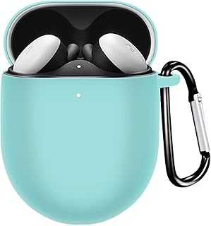 Miimall Compatible with Google Pixel Buds A-Series Case, [Front LED Visible] [Carabiner] Silicone Shockproof Protective Cover Case for Google Pixel Buds A Case-Mint Green