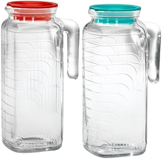 Bormioli Rocco Gelo 2-Piece Glass Pitcher Set with Lids, Red and Green 1.2