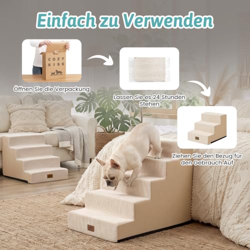 COZY KISS Hundetreppe für Kleine Hunde, 5 Stufen Breiter Haustiertreppe