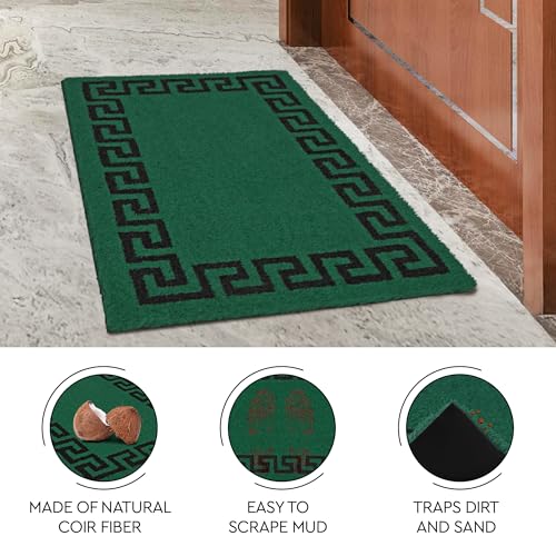 Image of Encasa XO Coir Door Mat for Home Entrance, Anti Slip PVC Back Green