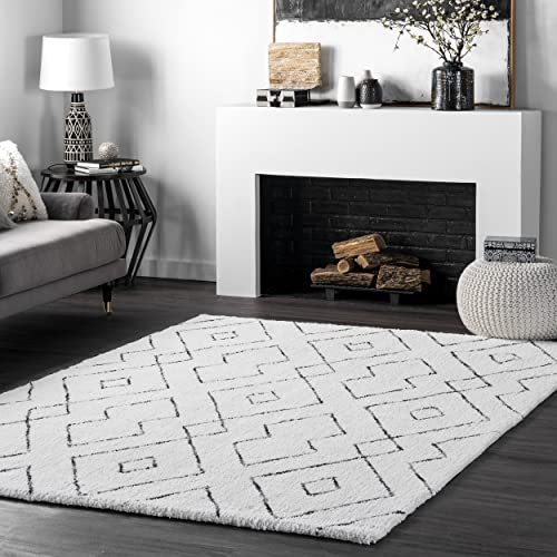 nuLOOM Beaulah Modern Trellis Shag Area Rug, 5x7, White
