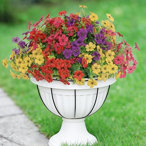 Senjie 12 Bundles Artificial Flowers Bulk for Outdoor Decor, UV Resistant Fake Plastic Flowers, Faux Flowers for Porch Patio Window Boxwood Garden - 1