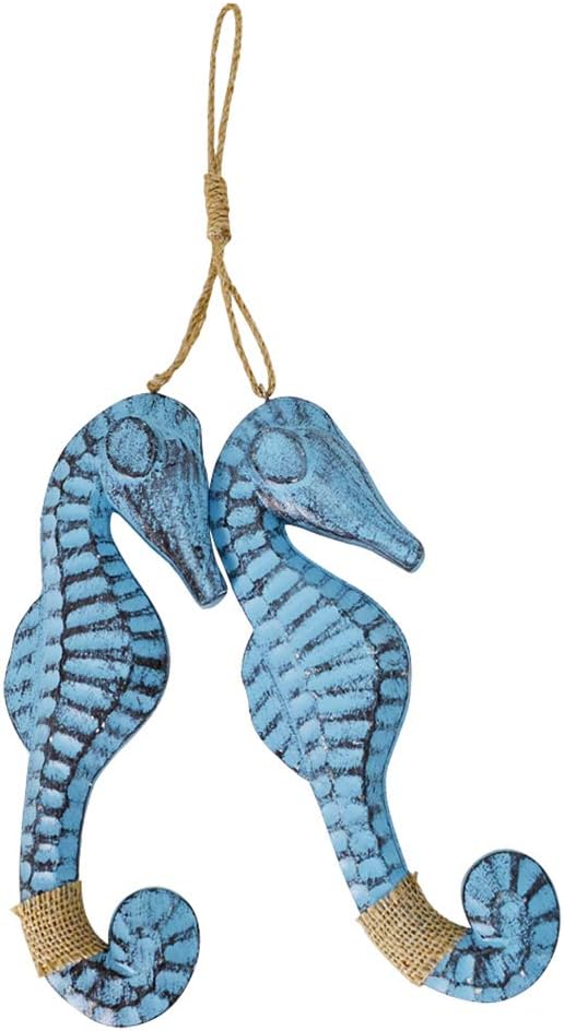Set of 2 Nautical Wood Seahorses Wall Art Hanging Home Decor, Seahorse Ornament Beach Decorations for Home