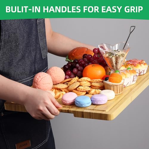 GarveeHome 20" Large Cutting Board, Bamboo Wood Cutting Board for Kitchen with Handles and Juice Groove, Reversible Chopping Board for Meat, Cheese Board Charcuterie Serving Tray, 20 x 14 Inch
