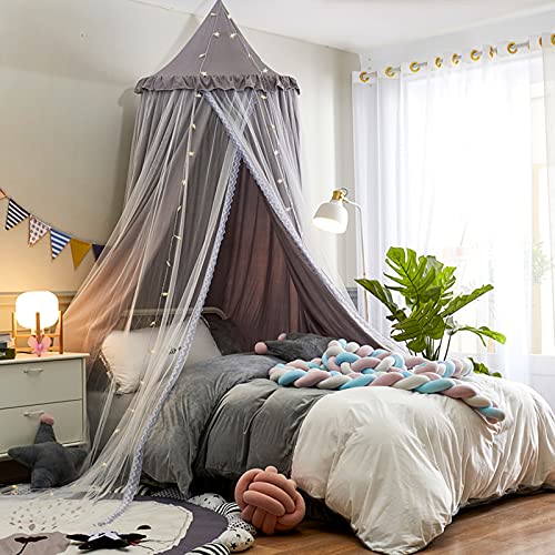 VETHIN Bed Canopy for with Lights,Double Layer Princess Round Dome