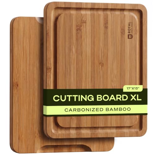 ROYAL CRAFT WOOD Wooden Cutting Board - Bamboo Cutting Boards with Juice Groove - Kitchen Chopping Board for Meat Cheese and Vegetables, Heavy Duty Serving Tray w/Handles, 13” x 17”