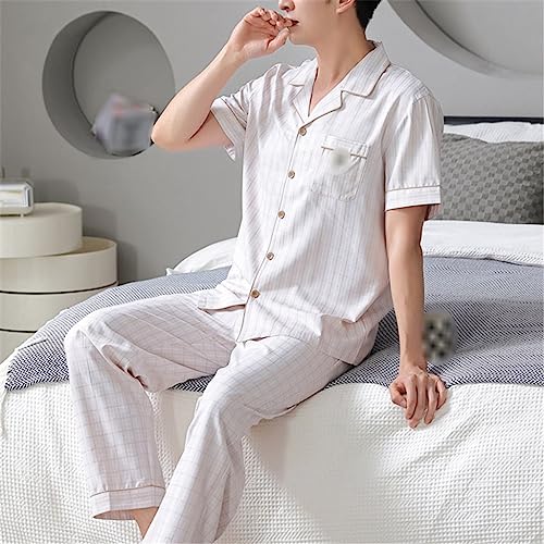 Pyjama court pour homme en coton fin ensemble de nuit deux pièces clair TXQHD - 2