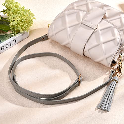 Image of GORGECRAFT Leather Purse Strap Replacement 43-50 Inch Long Full Grain Adjustable Faux Leather Bag Straps with Decorative Fringe for Body Handbags Shoulder Bags, 0.5 Inch Wide (Grey)