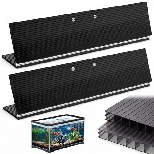 Sieral 2 Pcs Aquarium Canopy Set Polycarbonate Greenhouse Panels 22.95 x 16.61 x 0.24 Inch for 75/90/110 Gallon Fish Tank with Center Brace Aquariums Cover Fish Tank Lid Black