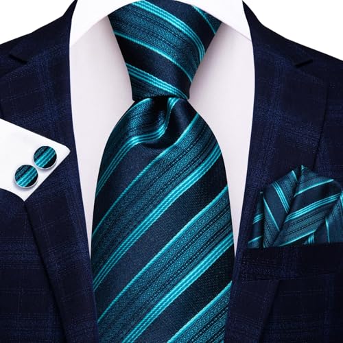 Image of Hi-Tie Men 63inches Tie Set Extra Long Necktie Paisley Tie Pocket Suqare Cufflinks Big and Tall Men Tie